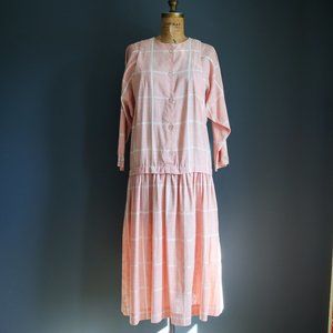 80's Soft Coral Windowpane Shirt Dress by Regina Kravitz New York